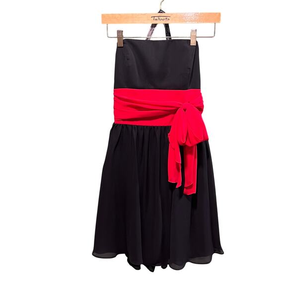 Alfred Angelo Black Red Sash Strapless Dress Size 12 Designer - Picture 2 of 6